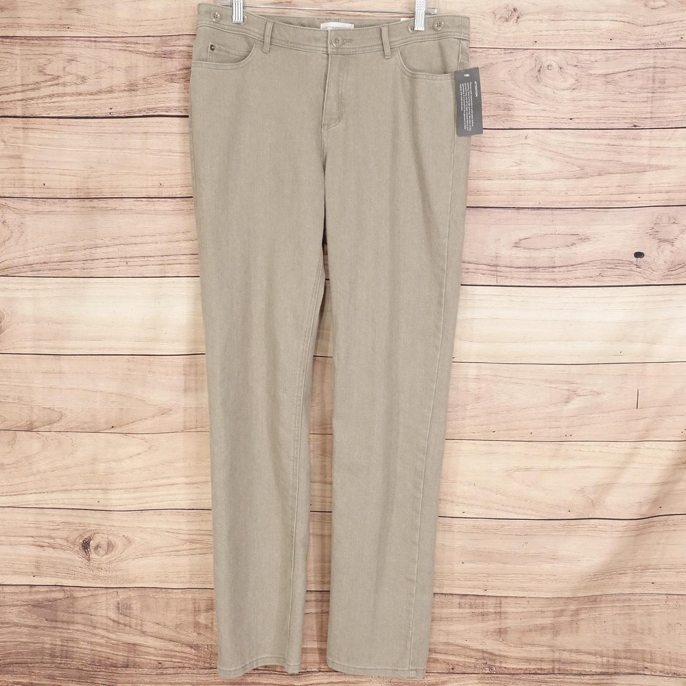 New! Christopher & Banks Slim Straight Jeans Womens 12 Beige Stretch 34x31